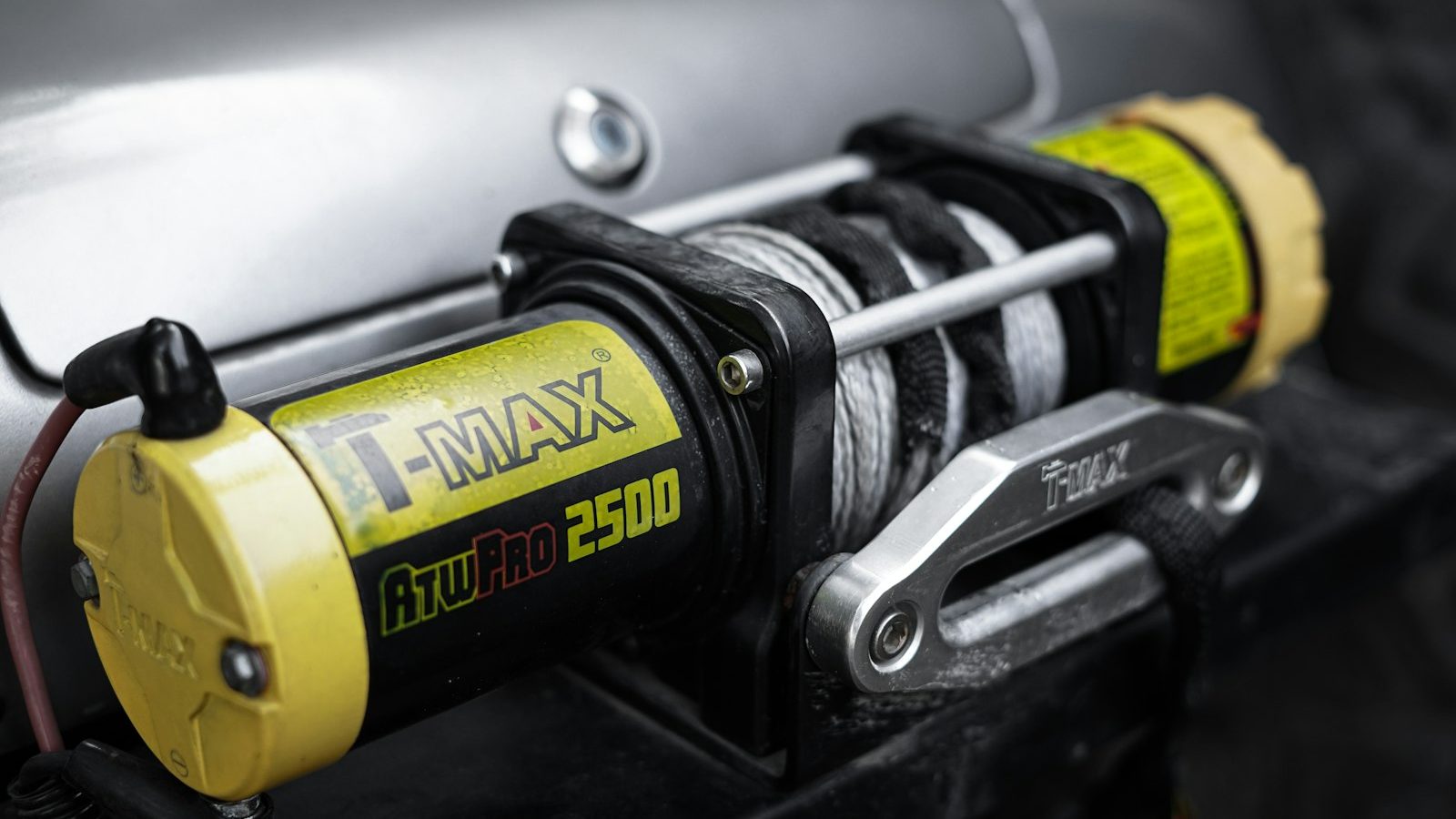 Close-up of a truck-mounted electric winch